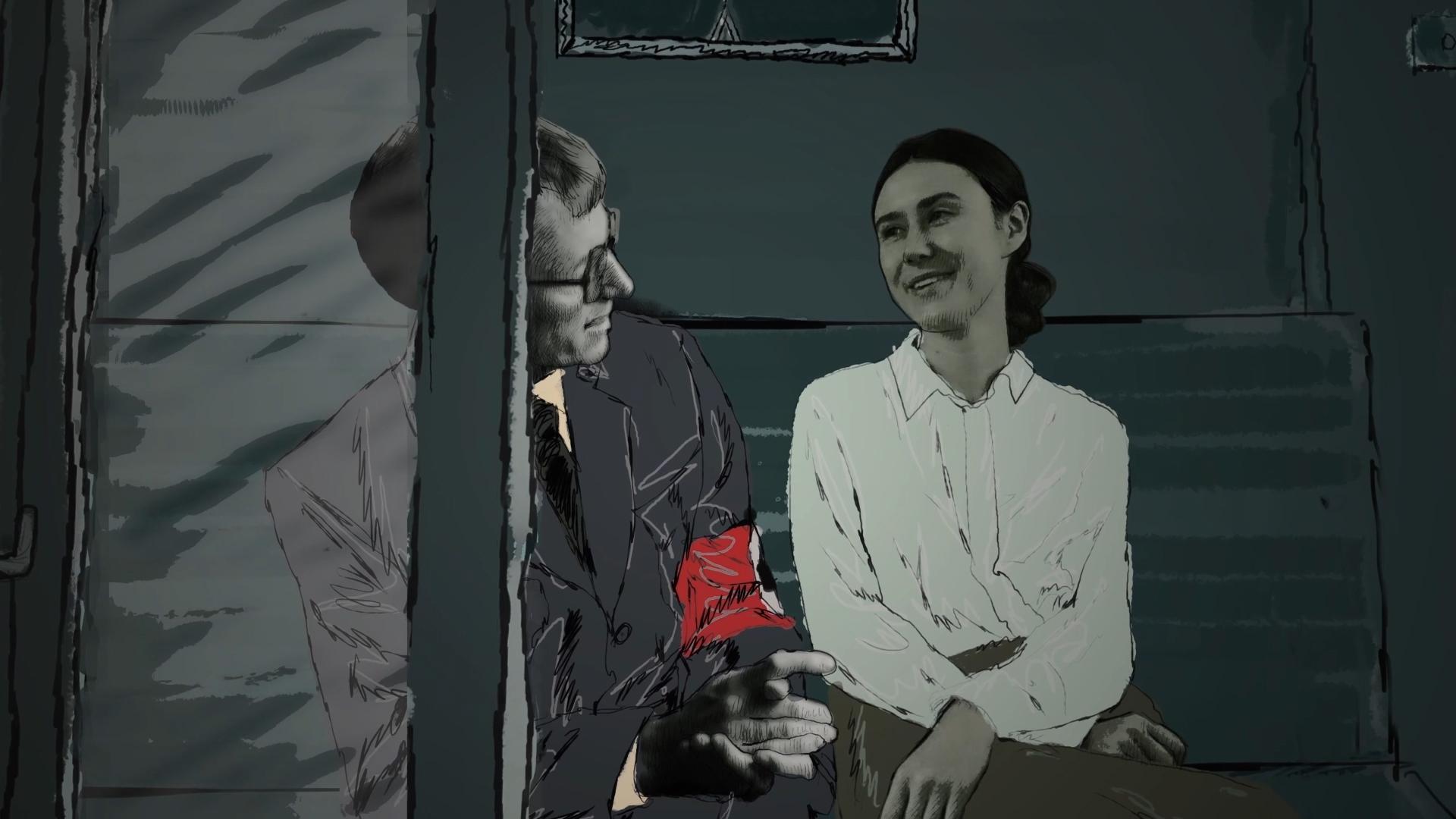 Rozmowa dwóch mężczyzn w komiksowym wydaniu