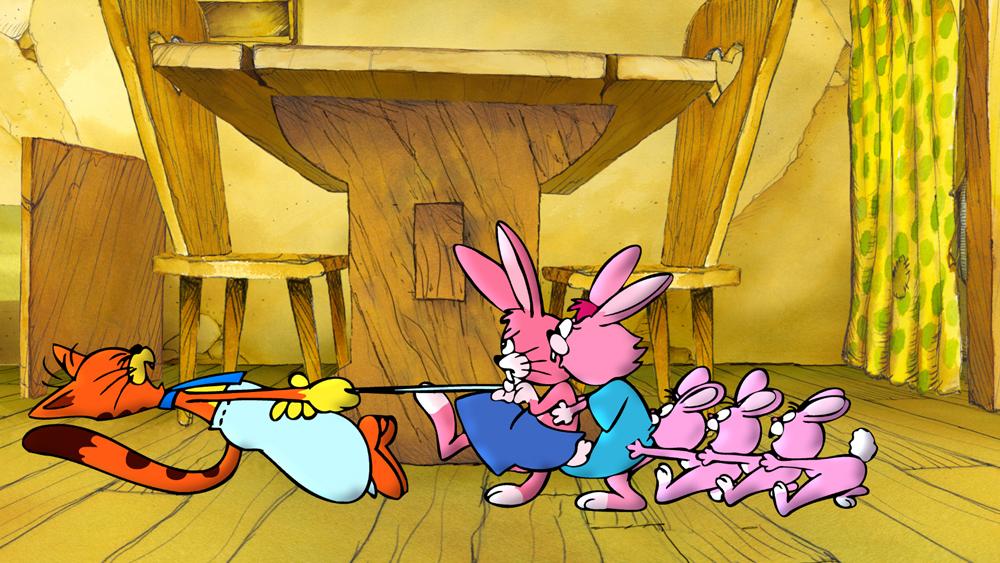 Zdjęci z filmu dla dzieci kot z królikami